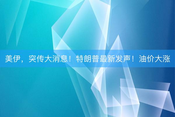 美伊，突传大消息！特朗普最新发声！油价大涨
