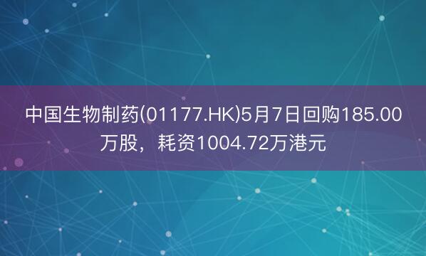 中国生物制药(01177.HK)5月7日回购185.00万股，耗资1004.72万港元