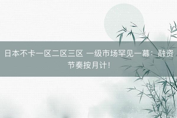 日本不卡一区二区三区 一级市场罕见一幕：融资节奏按月计！