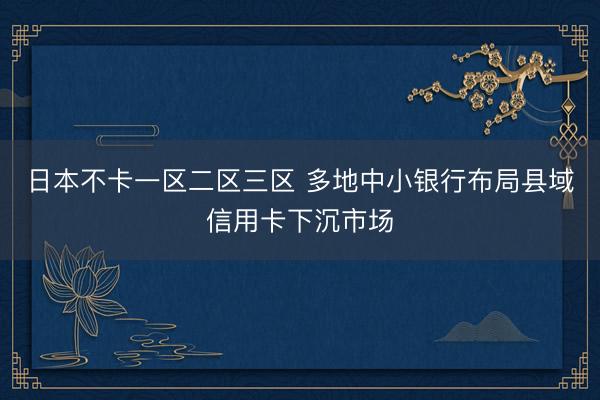 日本不卡一区二区三区 多地中小银行布局县域信用卡下沉市场