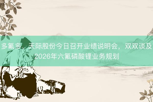 多氟多、天际股份今日召开业绩说明会，双双谈及2026年六氟磷酸锂业务规划
