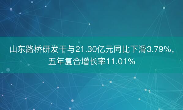 山东路桥研发干与21.30亿元同比下滑3.79%，五年复合增长率11.01%