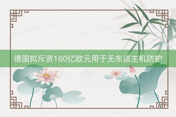 德国拟斥资160亿欧元用于无东谈主机防护