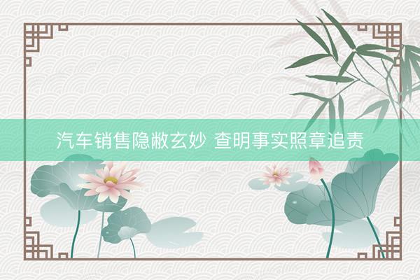 汽车销售隐敝玄妙 查明事实照章追责